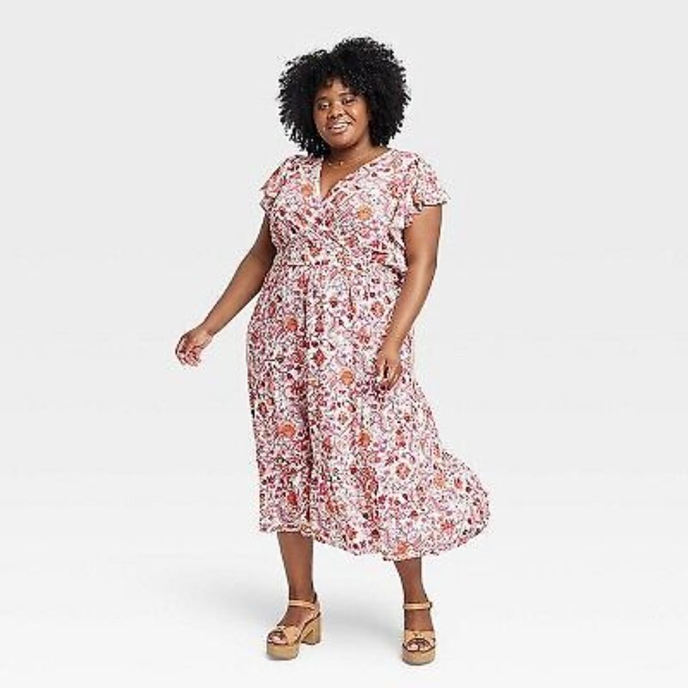 Knox Rose Flutter Short Sleeve Tiered A-Line Floral Dress Plus Size 4X NWT